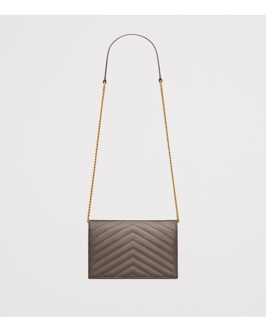 Saint Laurent White Leather Envelope Chain Wallet