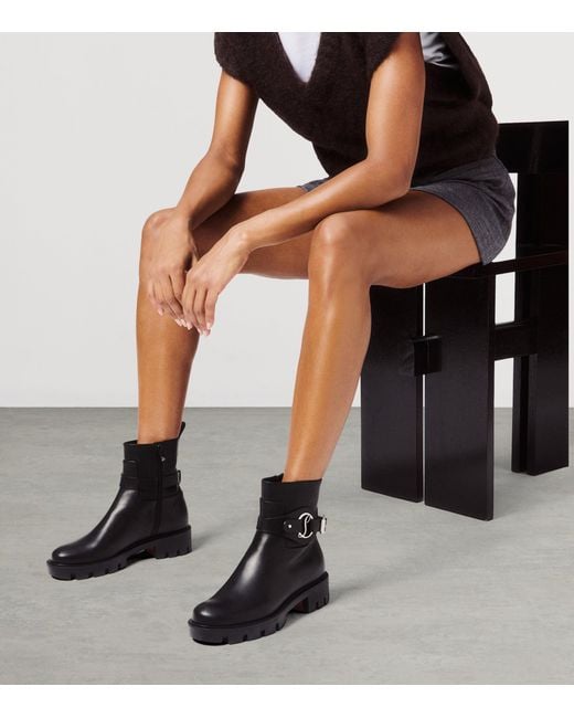 Christian Louboutin Black Dianouchette Lug Leather Ankle Boots