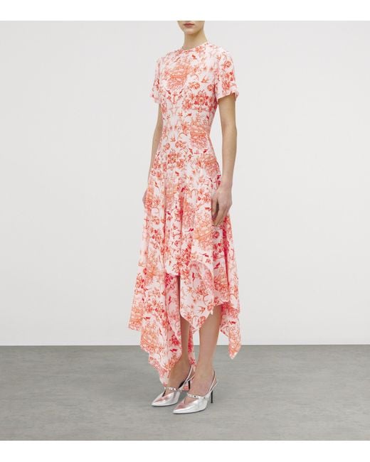 Alexander McQueen Pink Silk Sailor-Tattoo Asymmetric Maxi Dress
