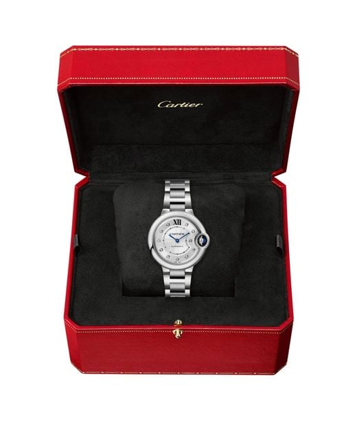 Cartier Metallic Stainless Steel And Diamond Ballon Bleu De Watch 33Mm
