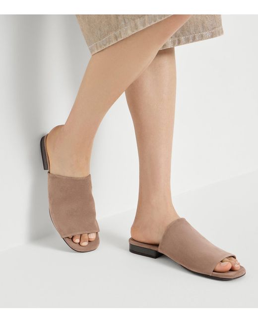 Brunello Cucinelli Brown Suede Open-Toe Mules