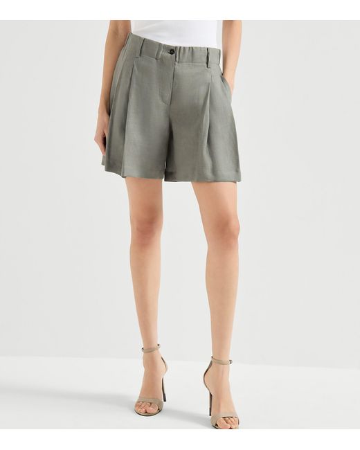 Brunello Cucinelli Gray Linen Pleated Shorts