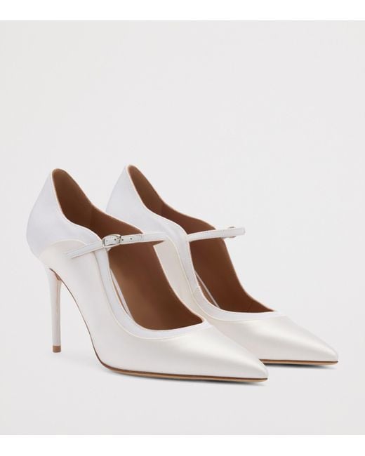 Malone Souliers White Satin Corina Heeled Pumps 85