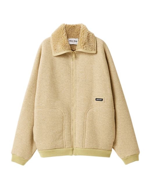 Miu Miu Natural Fleece-Lined Bomber Jacket