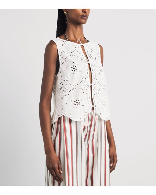 Matteau White Broderie Anglais Sleeveless Blouse
