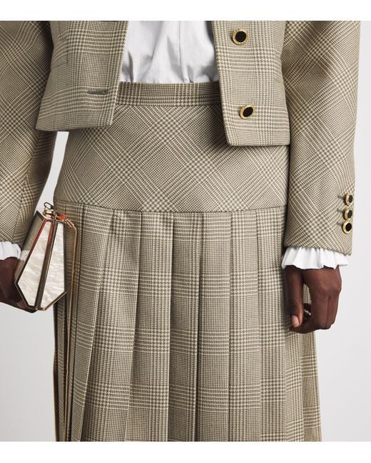 Alessandra Rich Natural Wool Prince Of Wales Check Pleated Skirt