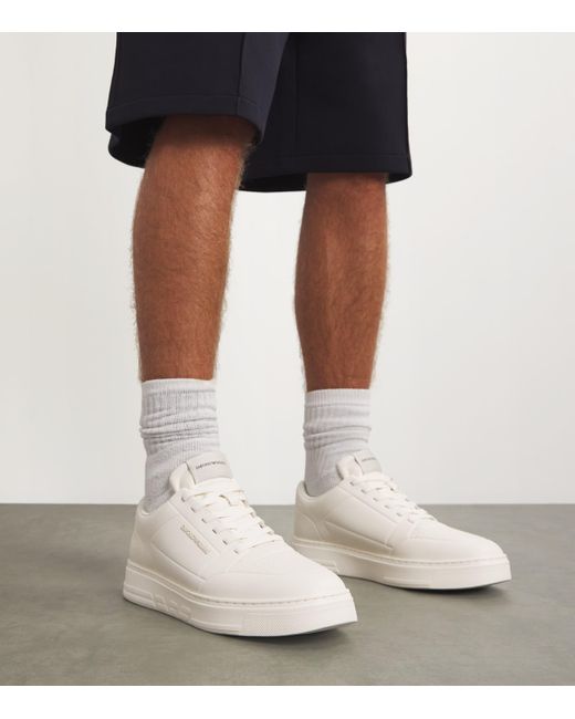 Emporio Armani White Leather Low-Top Sneakers for men