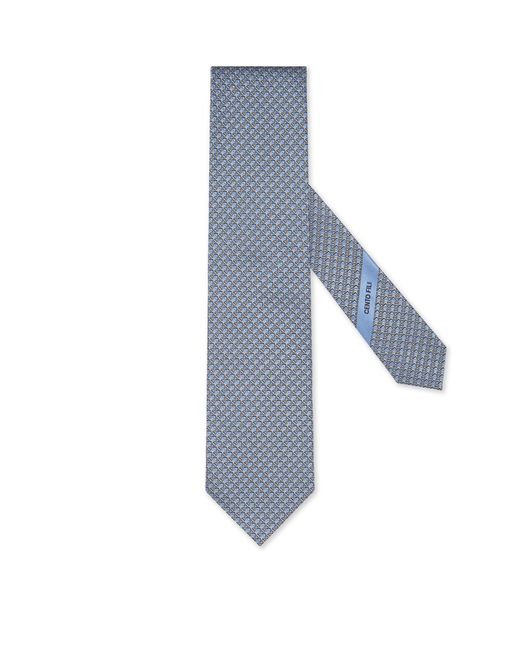 Zegna Blue Mulberry Silk Printed Tie for men