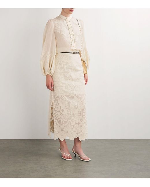 Zimmermann Natural Linen Embroidered Ottie Skirt