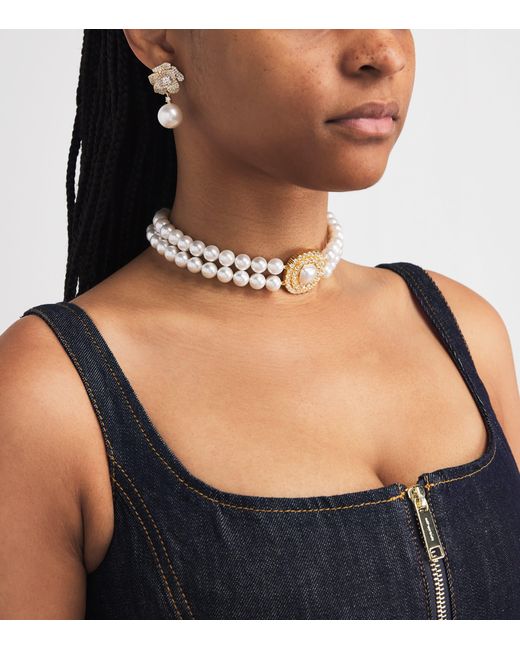 Self-Portrait Natural Crystal And Faux Pearl Choker