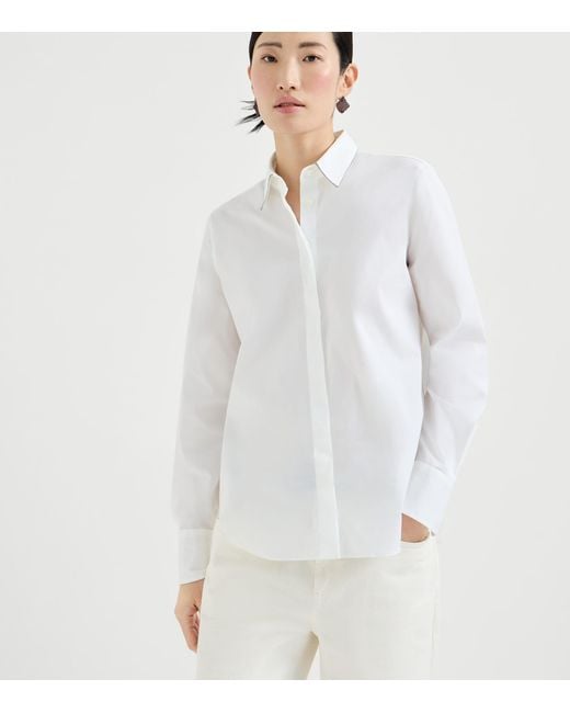 Brunello Cucinelli White Cotton Poplin Monili Shirt