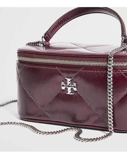 Tory Burch Purple Leather Quilted Kira Vanity Case Bag