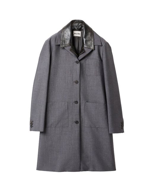 Miu Miu Gray Mohair-Wool Leather-Trim Jacket
