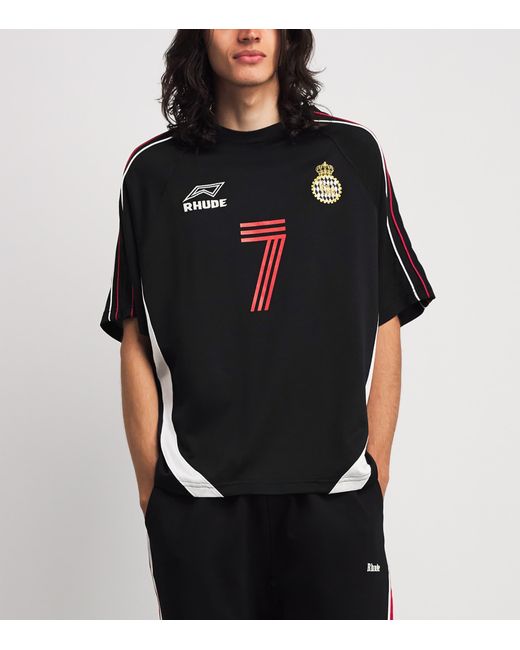 Rhude Black Football Crest T-Shirt for men
