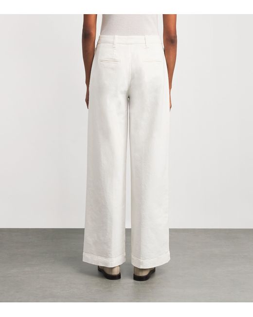 Eleventy White Cotton-Blend Pleated Trousers