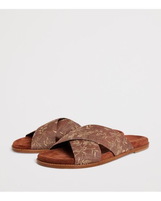 Eleventy Brown Embroidered Crossover Slides