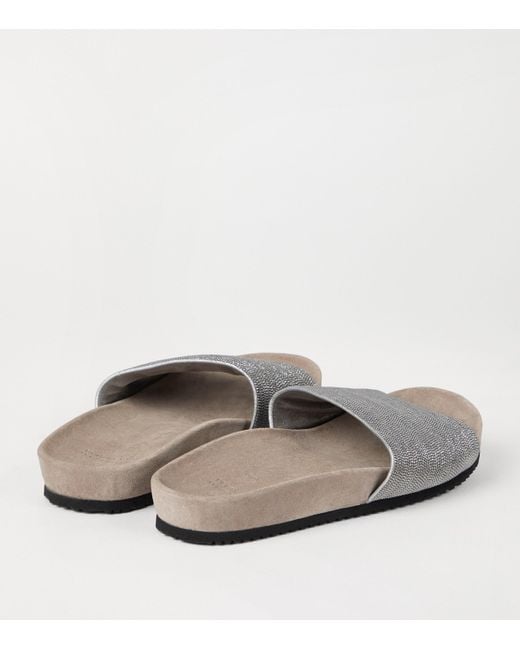 Brunello Cucinelli White Suede Embellished Slides