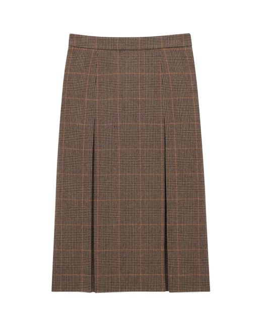 Saint Laurent Brown Check Print Midi Skirt