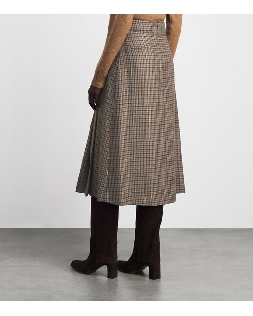 Gabriela Hearst Brown Wool-Silk Houndstooth Wesley Midi Skirt