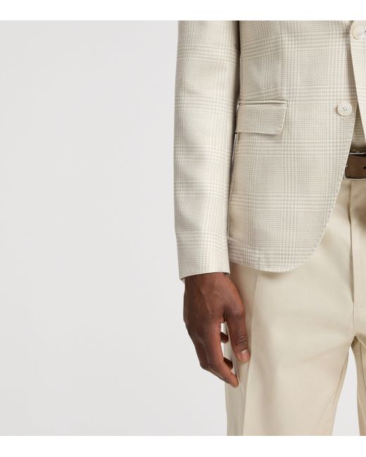 Boss White Wool-Silk-Linen Check Blazer for men
