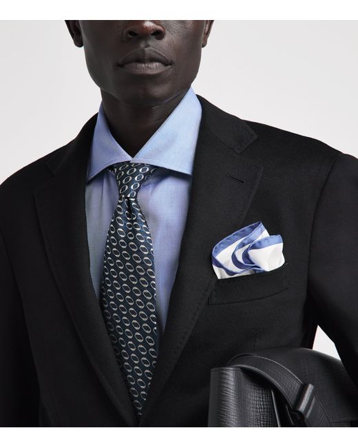 Isaia White Silk Logo Pocket Square for men