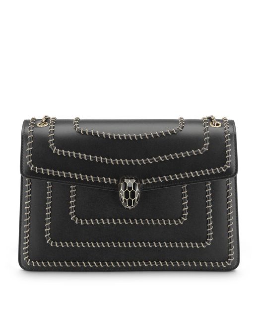 BVLGARI Serpenti Forever Woven Chain Leather Shoulder Bag in Black ...