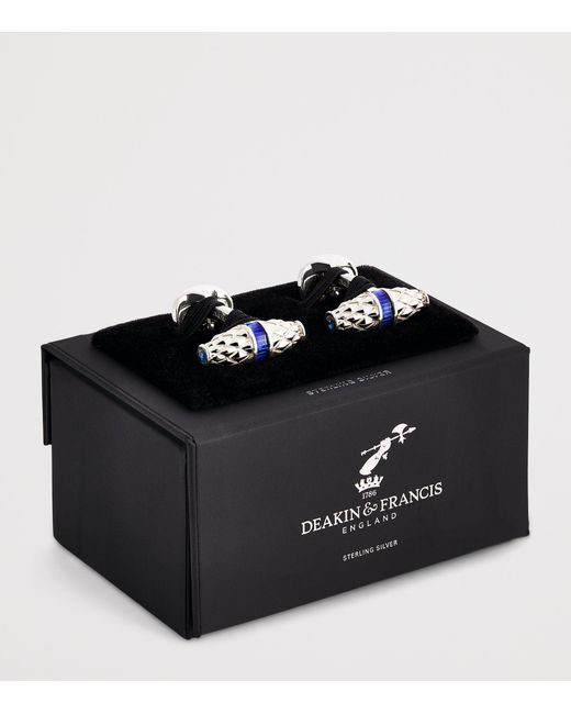 Deakin & Francis White Sterling Sapphire-Trim Cufflinks for men