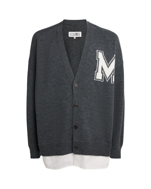 MM6 by Maison Margiela Black Wool Varsity Cardigan for men