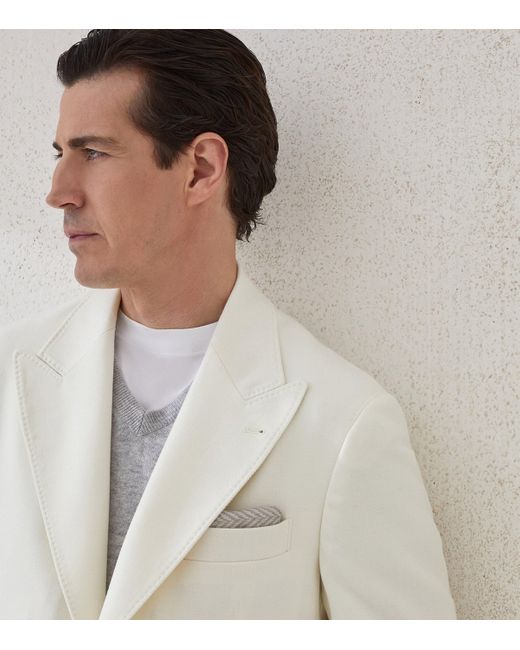 Brunello Cucinelli White Wool-Cashmere-Silk Deconstructed Blazer for men