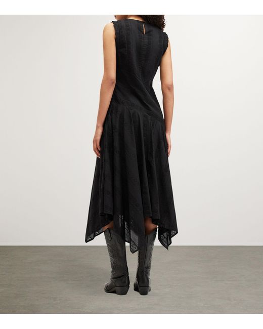 AllSaints Black Organic Cotton Avania Midi Dress
