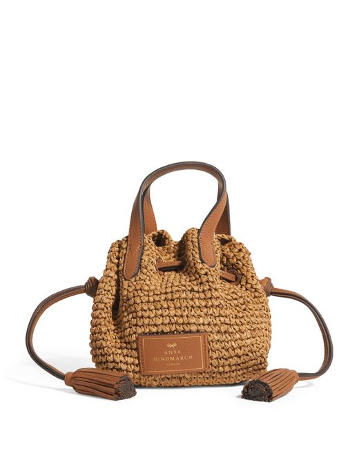 Anya Hindmarch Brown Raffia Drawstring Cross-Body Bag