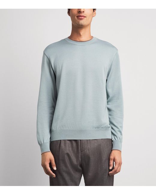 Paul & Shark Blue Virgin Wool-Silk Crew-Neck Sweater for men