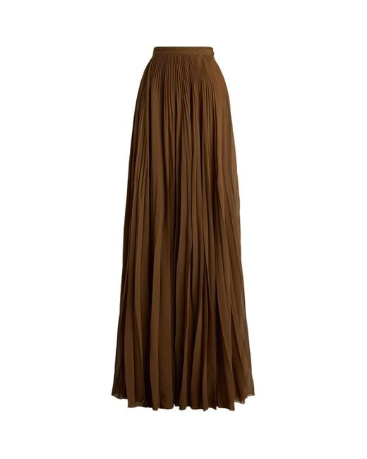Ralph Lauren Brown Chiffon Pleated Marsha Maxi Skirt