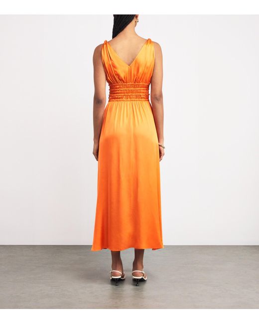 Maje Orange Satin-Effect Midi Dress
