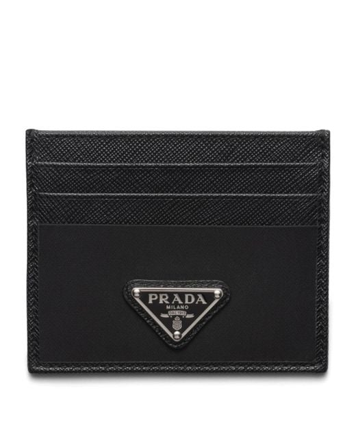 Prada Black Triangle-Logo Leather Wallet for men