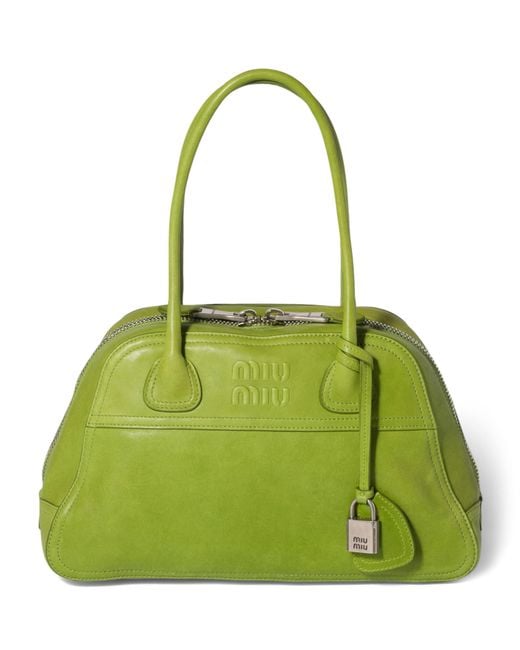 Miu Miu Green Large Nappa Leather Vivant Top-Handle Bag