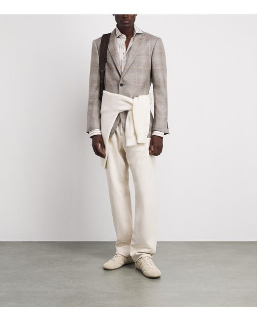 Isaia White Cotton Stripe Shirt for men