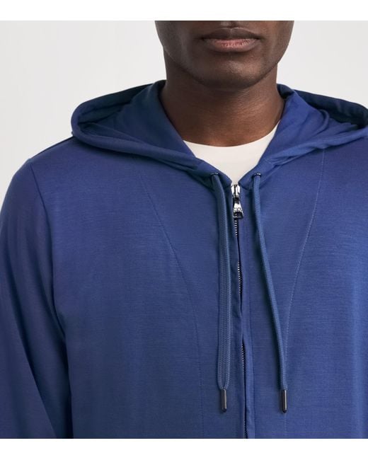 Derek Rose Blue Micromodal Zipped Hoodie for men