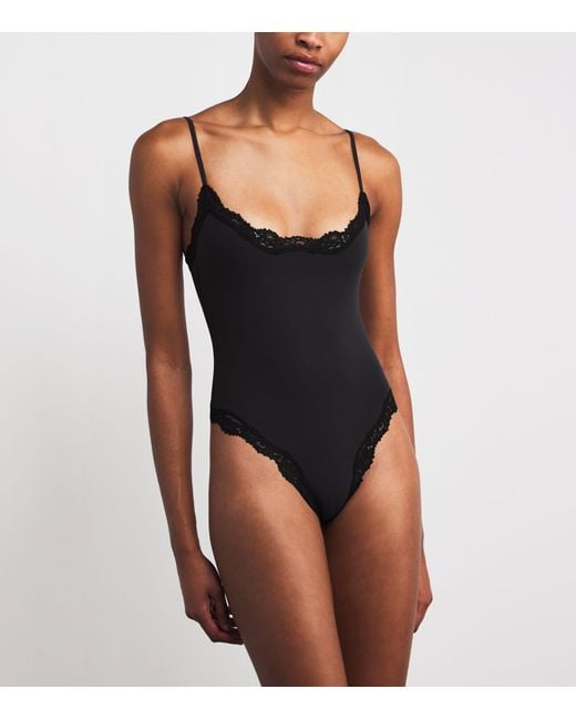 Skims Black Fits Everybody Lace-Trim Bodysuit
