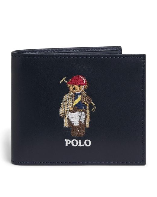 Polo Ralph Lauren Blue Leather Polo Bear Bifold Wallet for men