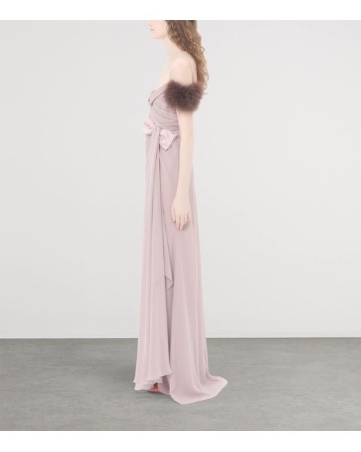 Valentino Purple Silk Feather-Trim Gown
