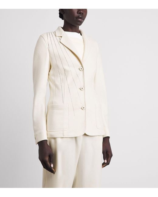 Colombo White Cashmere-Silk Embellished Blazer