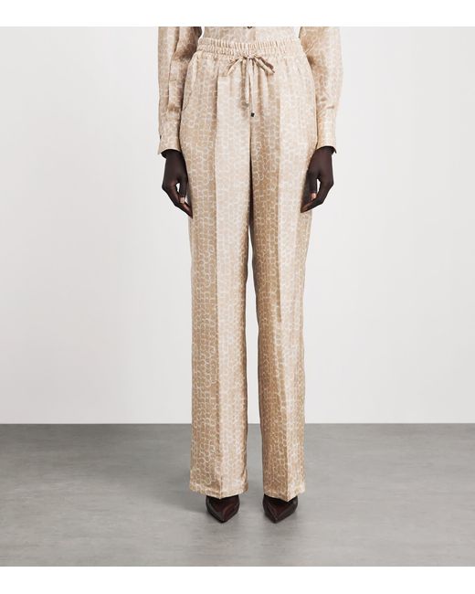 Kiton Natural Silk Printed Pleated Drawstring Trousers