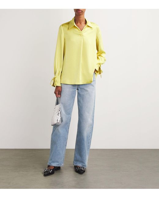 Claudie Pierlot Satin Blouse in Yellow Lyst