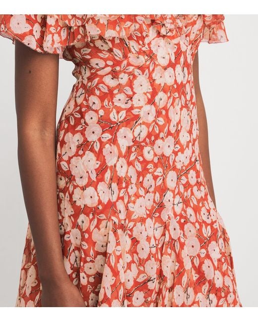 Doen Red Silk Ruffled Alcida Mini Dress