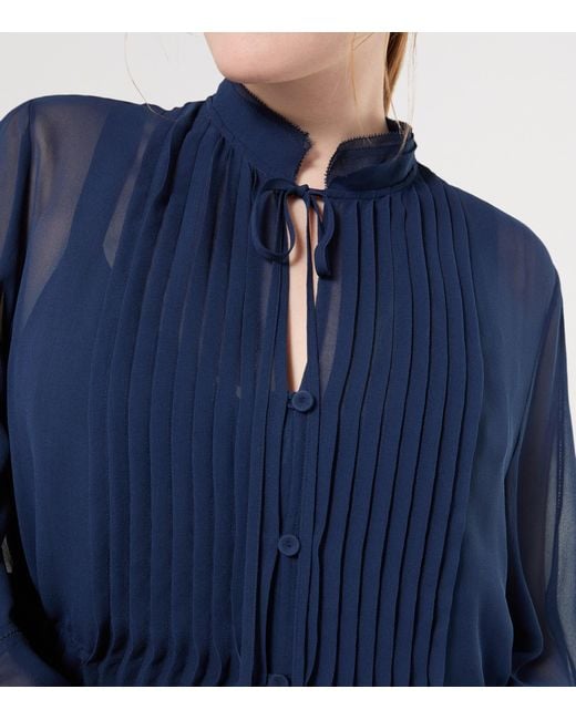 Marina Rinaldi Blue Silk Midi Dress