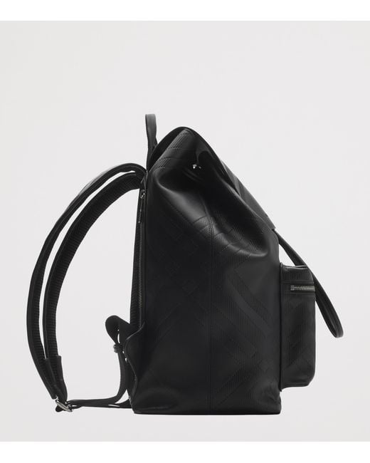 Burberry Black Leather Check-Embossed Backpack for men