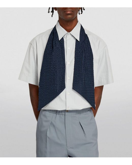 Giorgio Armani Blue Silk-wool Pleated Logo Scarf for men