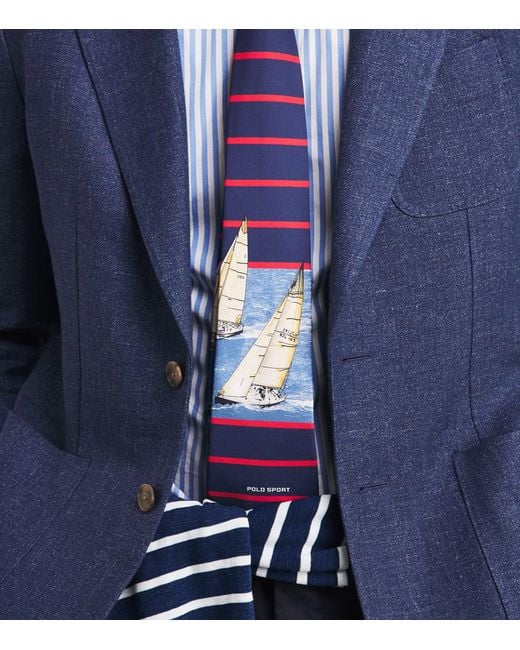 Polo Ralph Lauren Blue Silk Stripe Sailboat Tie for men
