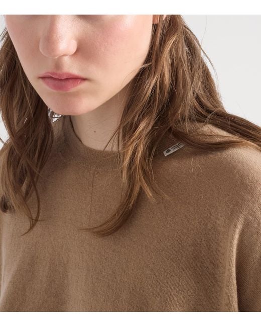 Prada Natural Cashmere Short-Sleeve Sweater